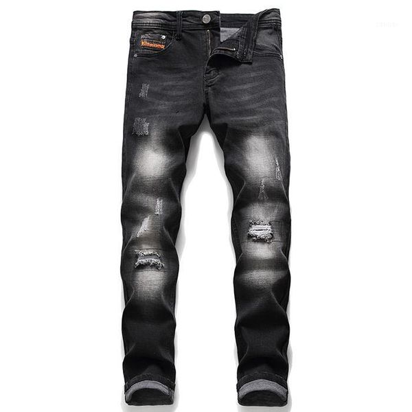 men's jeans european men italy brand pants slim zipper letter straight gentleman black hole for, Blue
men's jeans european men italy brand pants slim zipper letter straight gentleman black hole for, Blue