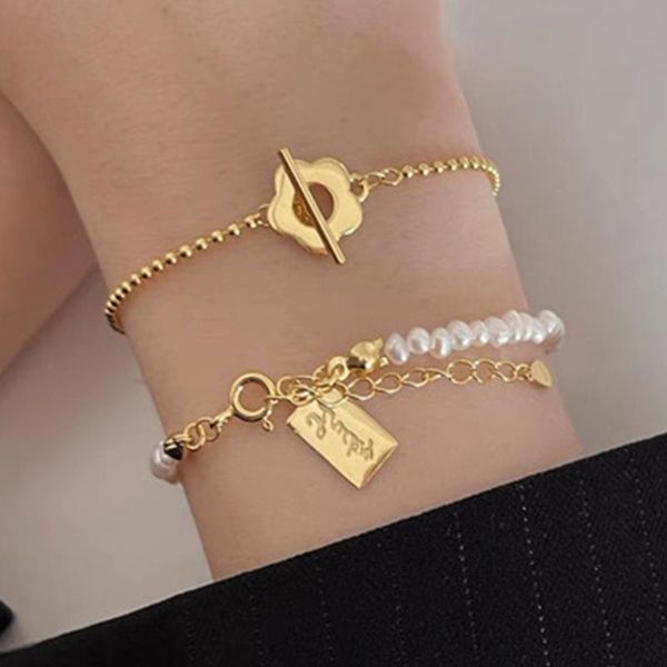 link, chain punki cool style metal flower freshwater pearl bracelet women's temperament simple and versatile fashion jewelry, Black
link, chain punki cool style metal flower freshwater pearl bracelet women's temperament simple and versatile fashion jewelry, Black