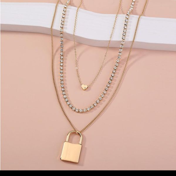 fashion jewelry multilayer gold chain crystal heart lock necklace femme collar choker necklaces for women gift chokers, Golden;silver
fashion jewelry multilayer gold chain crystal heart lock necklace femme collar choker necklaces for women gift chokers, Golden;silver