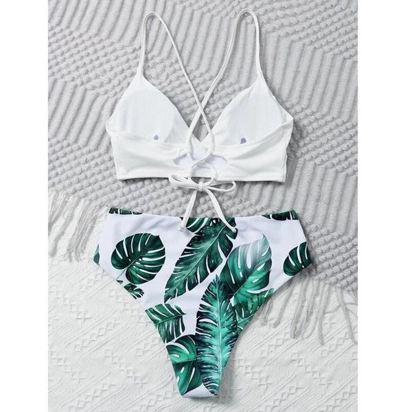 women's swimwear two-piece women swimsuit high waist leaves print cover up halter chest pad bikinis set maillot de bain femme une pièce, White;black
women's swimwear two-piece women swimsuit high waist leaves print cover up halter chest pad bikinis set maillot de bain femme une pièce, White;black