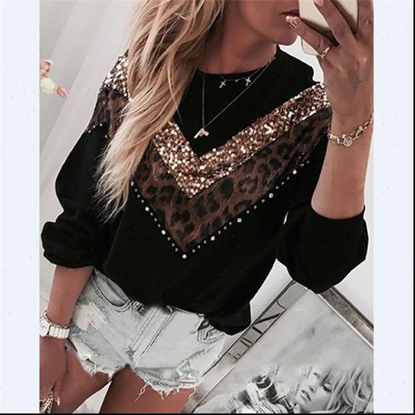 leopard fashion sequined stitching women blouses long sleeve round neck autumn winter, White
leopard fashion sequined stitching women blouses long sleeve round neck autumn winter, White