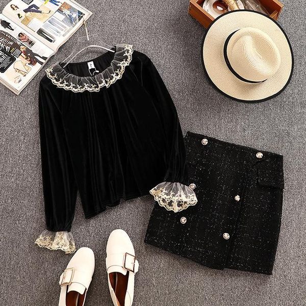 two piece dress 2021 spring style temperament slim fashion gold velvet shirt + tweed skirt two-piece suit women, White
two piece dress 2021 spring style temperament slim fashion gold velvet shirt + tweed skirt two-piece suit women, White