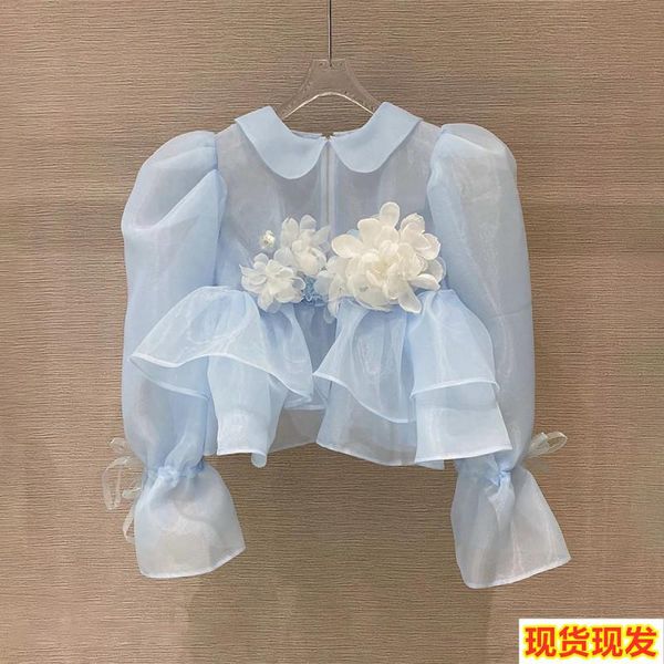 women's blouses & shirts 2021 summer loose petal ruffled blue doll collar ladies puff sleeve fairy flowers and for women, White
women's blouses & shirts 2021 summer loose petal ruffled blue doll collar ladies puff sleeve fairy flowers and for women, White