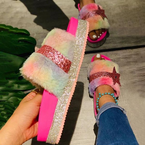 autumn/winter 2021 high-heel flat-bottom rhinestone fur soft and comfortable home durable non-slip casual women sandals slippers, Black
autumn/winter 2021 high-heel flat-bottom rhinestone fur soft and comfortable home durable non-slip casual women sandals slippers, Black