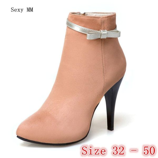 boots spring autumn women ankle high heel shoes woman short small plus size 32 33 - 40 41 42 43 44 45 46 47 48 49 50, Black