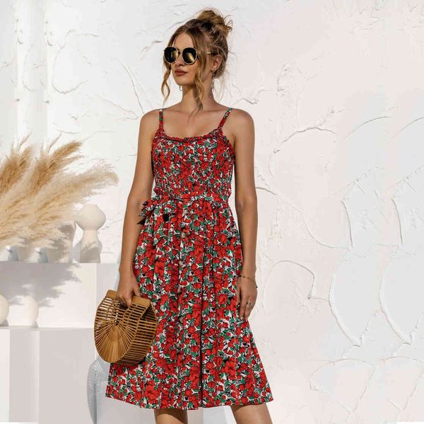 women printed dress summer spaghetti strap camisole a-line slim dot printing ruffles casual women's pleated holidays beach 210524, Black;gray
women printed dress summer spaghetti strap camisole a-line slim dot printing ruffles casual women's pleated holidays beach 210524, Black;gray