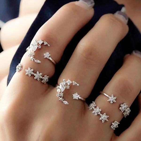cluster rings 5 set bohemian vintage women alloy star moon shape finger punk five-piece crystal ring, Golden;silver
cluster rings 5 set bohemian vintage women alloy star moon shape finger punk five-piece crystal ring, Golden;silver