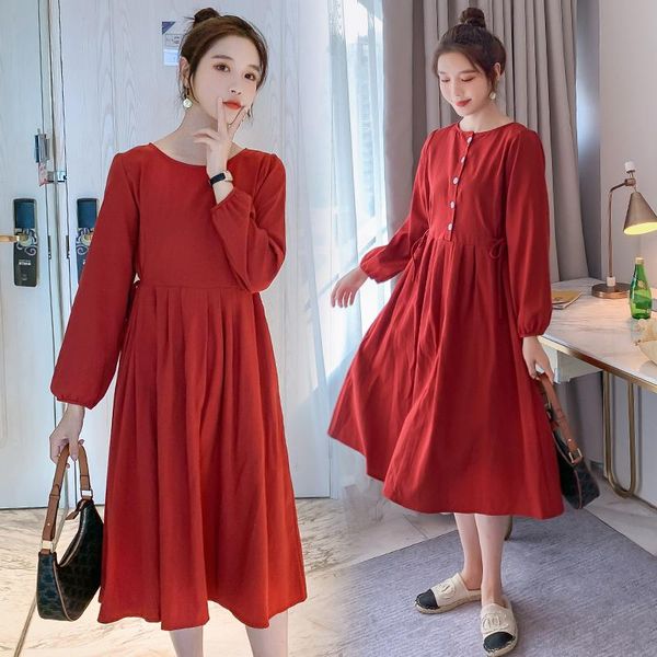 0032# maternity dress spring autumn cotton red plain color button long sleeves loose stylish pregnant women mom dresses, White
0032# maternity dress spring autumn cotton red plain color button long sleeves loose stylish pregnant women mom dresses, White