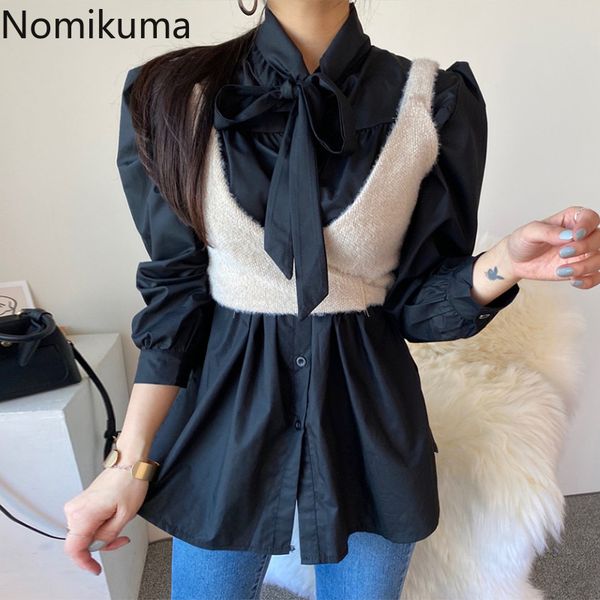 nomikuma korean elegant women blouses bow tie collar long sleeve blusas shirt + lace up slim waist knitted vest suits 6e524 210427, White
nomikuma korean elegant women blouses bow tie collar long sleeve blusas shirt + lace up slim waist knitted vest suits 6e524 210427, White