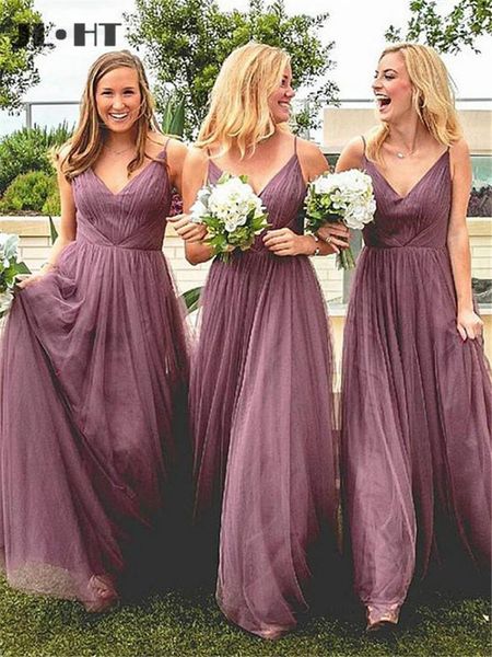 bridesmaid dress simple spaghetti straps dresses wedding party tulle v-neck sweep train, White;pink
bridesmaid dress simple spaghetti straps dresses wedding party tulle v-neck sweep train, White;pink