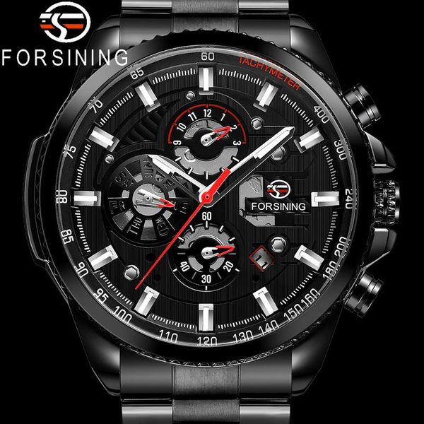 wristwatches forsining automatic mechanical men wristwatch military sport male clock black stainless steel man watch 6909, Slivery;brown 
wristwatches forsining automatic mechanical men wristwatch military sport male clock black stainless steel man watch 6909, Slivery;brown