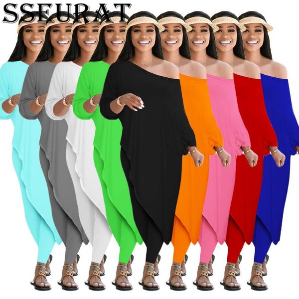 women's two piece pants sseurat casusl pieces set outfits loose solid color slant-shouldered t-shirt trousers fashionable tracksuit, White
women's two piece pants sseurat casusl pieces set outfits loose solid color slant-shouldered t-shirt trousers fashionable tracksuit, White