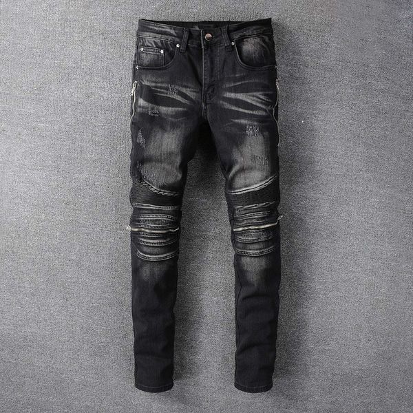 men's jeans trendy punk spliced zipper black slim fit tight ankle motorcycle pants big size clothing motor biker fawa, Blue
men's jeans trendy punk spliced zipper black slim fit tight ankle motorcycle pants big size clothing motor biker fawa, Blue