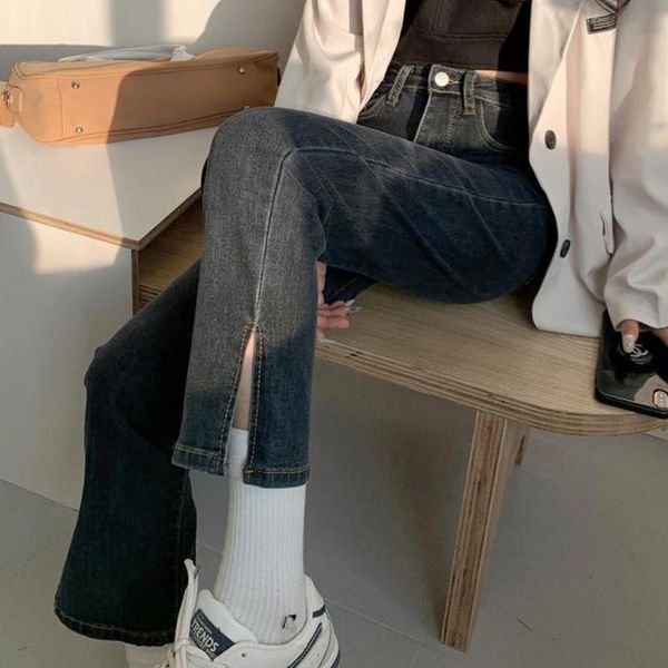 women's jeans children chic hong kong spring and autumn 2021 straight tube loose black split small cropped pants, Blue
women's jeans children chic hong kong spring and autumn 2021 straight tube loose black split small cropped pants, Blue