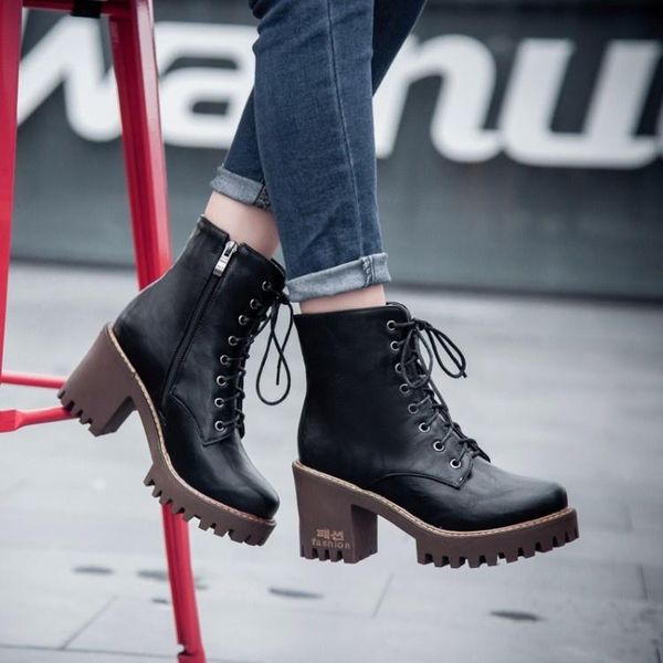 boots autumn and winter 2021 british style color matching high heeled short women's thick heel waterproof platform lace up, Black
boots autumn and winter 2021 british style color matching high heeled short women's thick heel waterproof platform lace up, Black
