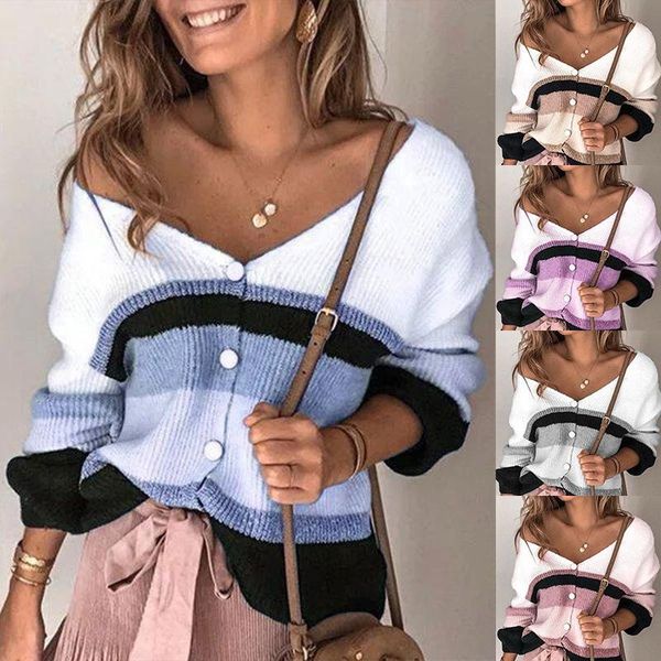 women's knits & tees 2021 v neck striped button-down cardigan woman clothes autumn winter coat long sleeve vintage cardigans, White
women's knits & tees 2021 v neck striped button-down cardigan woman clothes autumn winter coat long sleeve vintage cardigans, White