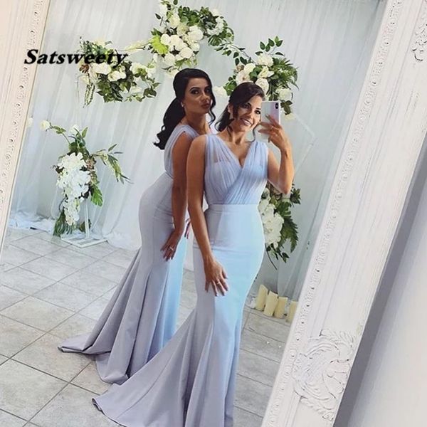 2021 mermaid long bridesmaid dresses sleeveless v-neck light blue satin women wedding party dress vestidos formal gowns, White;pink
2021 mermaid long bridesmaid dresses sleeveless v-neck light blue satin women wedding party dress vestidos formal gowns, White;pink