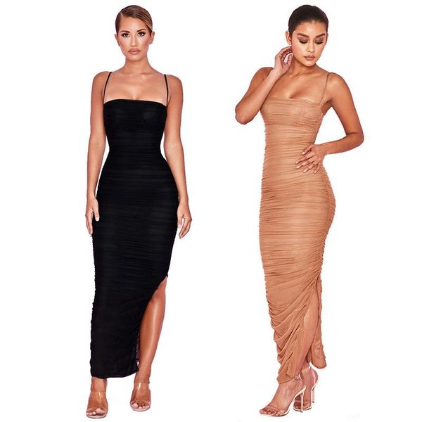 party dresses woman nightclub style spaghetti strap backless skinny pleated side split ankle length dress for autumn casual, Black;gray
party dresses woman nightclub style spaghetti strap backless skinny pleated side split ankle length dress for autumn casual, Black;gray