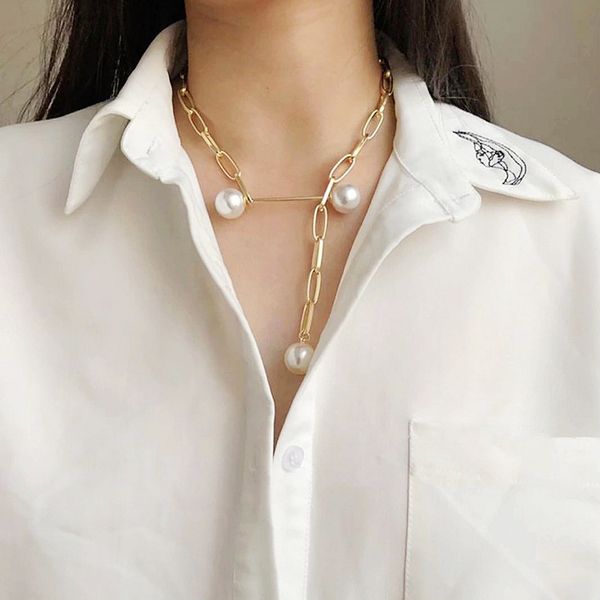 women choker figaro gold chain imitation pearl pendant necklace extension length clavicle chains baroque necklaces for girls female jewelry, Golden;silver
women choker figaro gold chain imitation pearl pendant necklace extension length clavicle chains baroque necklaces for girls female jewelry, Golden;silver