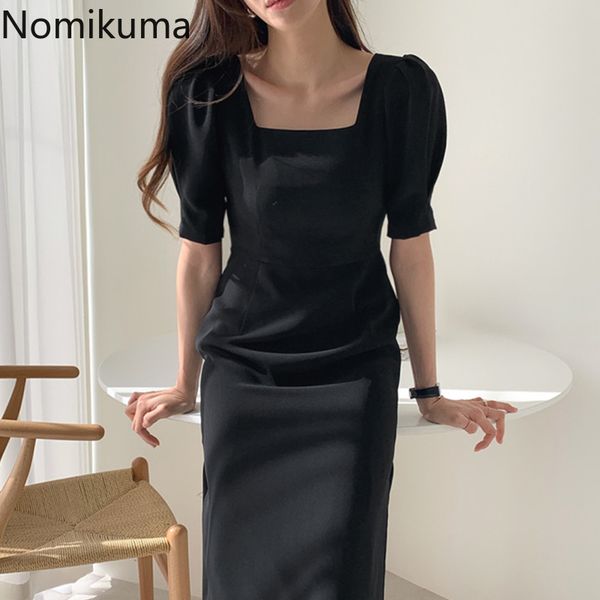 nomikuma elegant temperament summer dress women robe solid color square collar short sleeve korean chic dresses vestidos mujer 210514, Black;gray
nomikuma elegant temperament summer dress women robe solid color square collar short sleeve korean chic dresses vestidos mujer 210514, Black;gray