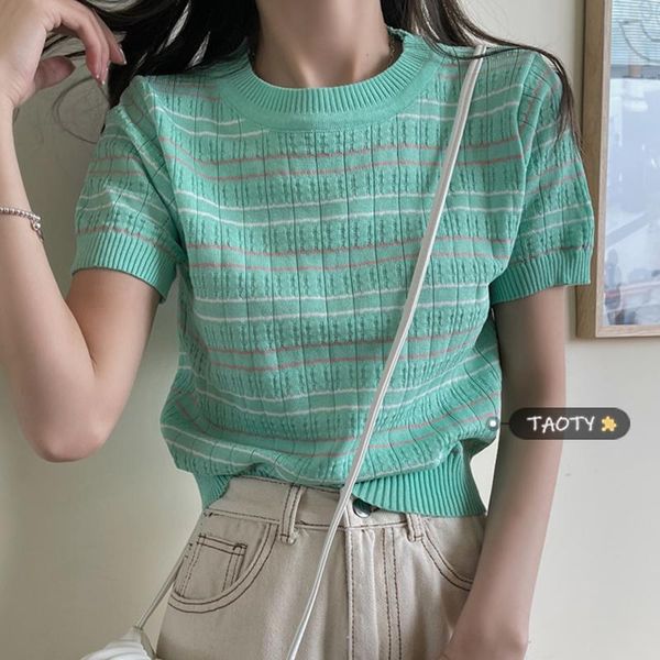 women's t-shirt striped knitted short-sleeved for women ins trendy summer 2021 inner wear thin girl short clothes, White
women's t-shirt striped knitted short-sleeved for women ins trendy summer 2021 inner wear thin girl short clothes, White