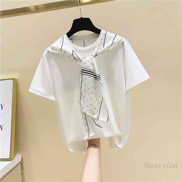 t shirt scarf stitching tied round neck t-shirt women loose-fitting pure cotton short sleeves female summer clothing nancylim, White
t shirt scarf stitching tied round neck t-shirt women loose-fitting pure cotton short sleeves female summer clothing nancylim, White