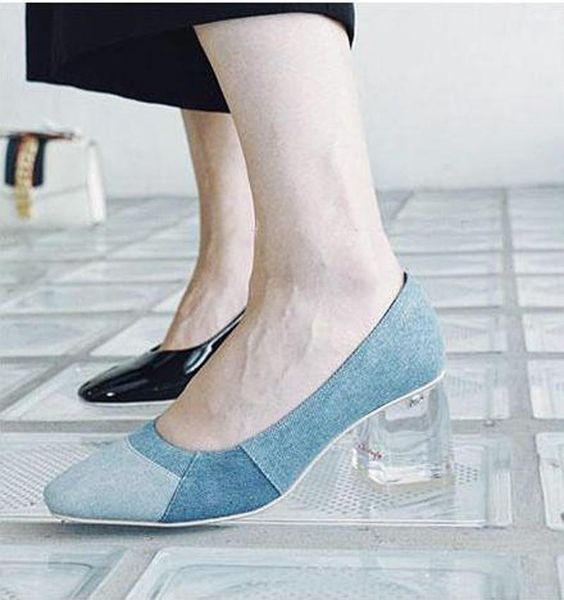 spring ladies transparent heel pumps blue denim patchwork square toe women crystal round high heels mujer zapatos slip on shoes dress, Black
spring ladies transparent heel pumps blue denim patchwork square toe women crystal round high heels mujer zapatos slip on shoes dress, Black