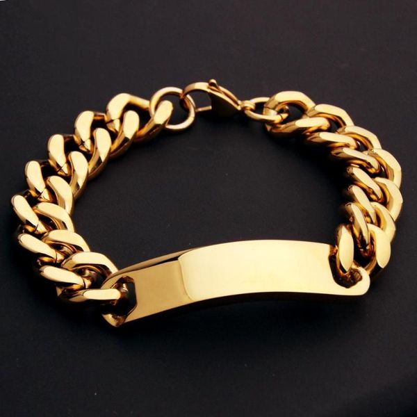 link, chain high polished gold color bracelet stainless steel mens id link cuban curb cool men's jewelry, Black
link, chain high polished gold color bracelet stainless steel mens id link cuban curb cool men's jewelry, Black