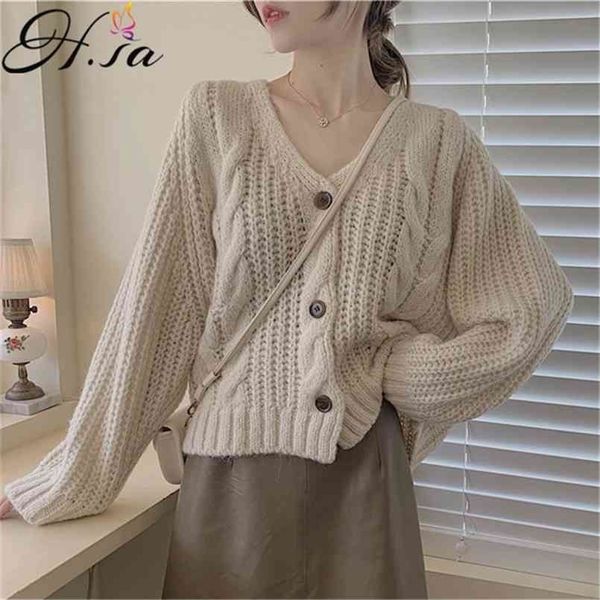 h.sa winter women cardigans y2k sweater jacket twist button up knit korean fashion oversized 210812, White
h.sa winter women cardigans y2k sweater jacket twist button up knit korean fashion oversized 210812, White