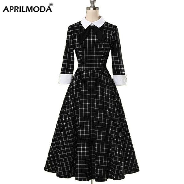 three quarter long sleeve plaid vintage tunic dress rockabilly black gingham spring a line swing dresses for party casual, Black;gray
three quarter long sleeve plaid vintage tunic dress rockabilly black gingham spring a line swing dresses for party casual, Black;gray