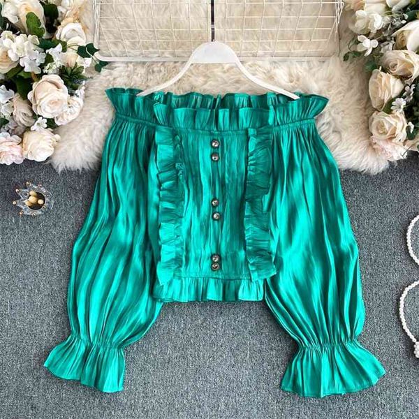 net red temperament fried street female wooden ear off-shoulder bell sleeve pleated design short shirt pl533 210507, White
net red temperament fried street female wooden ear off-shoulder bell sleeve pleated design short shirt pl533 210507, White