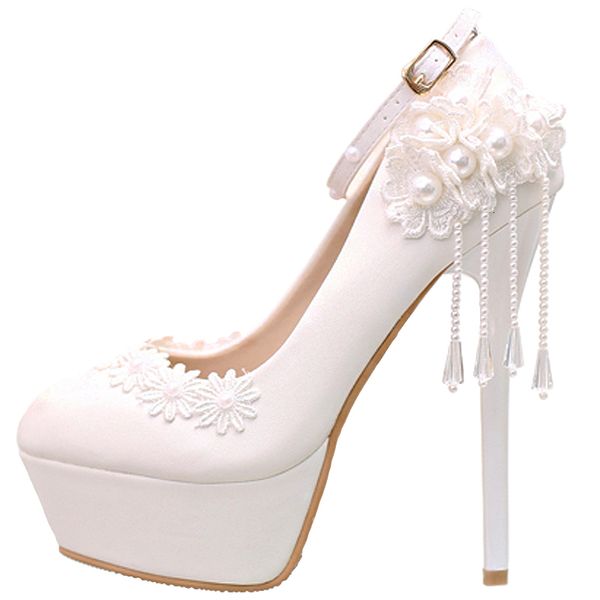 sandals white lace pearls high-heeled bridal tassels round head wedding waterproof platform stiletto women's shoes, Black
sandals white lace pearls high-heeled bridal tassels round head wedding waterproof platform stiletto women's shoes, Black