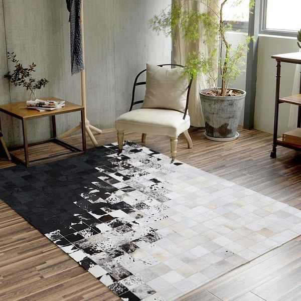 carpets luxury brazil milk cow leather carpet european geometry living room study table black and white mat bedroom bedside rug l