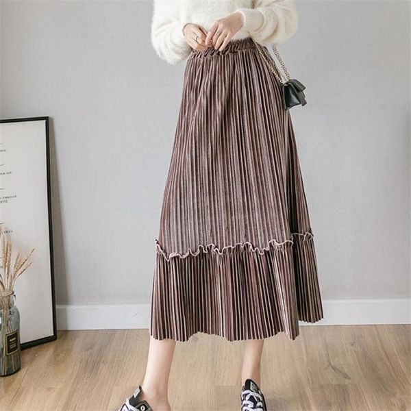 autumn korean gold velvet pleated skirt high waist all-match simple casual elastic women long 210527, Black
autumn korean gold velvet pleated skirt high waist all-match simple casual elastic women long 210527, Black