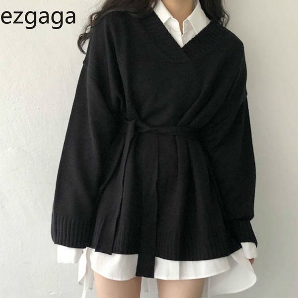 ezgaga winter chic loose v-neck women knit sweater dress+turn-down collar long white shirts harajuku fashion elegant outfits 210430, Black;gray
ezgaga winter chic loose v-neck women knit sweater dress+turn-down collar long white shirts harajuku fashion elegant outfits 210430, Black;gray