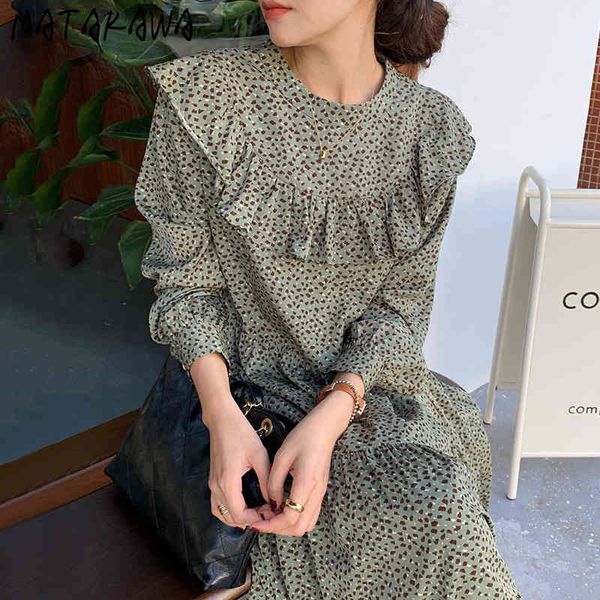 half-high collar ruffle design long woman dress korean chic autumn retro robe femme fashion print floral dresses 210506, Black;gray
half-high collar ruffle design long woman dress korean chic autumn retro robe femme fashion print floral dresses 210506, Black;gray