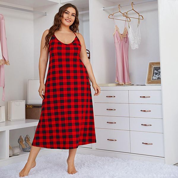 women's sleepwear sanderala women sleepdress plus size l-4xl lingerie classic plaid nightdress female underwear nightgown home wear, Black;red 
women's sleepwear sanderala women sleepdress plus size l-4xl lingerie classic plaid nightdress female underwear nightgown home wear, Black;red