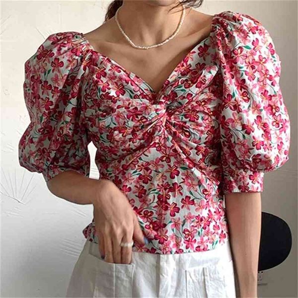 women's knits & tees summer girls slash neck florals slim sweet femme printing chic blouses short shirts quqk, White
women's knits & tees summer girls slash neck florals slim sweet femme printing chic blouses short shirts quqk, White