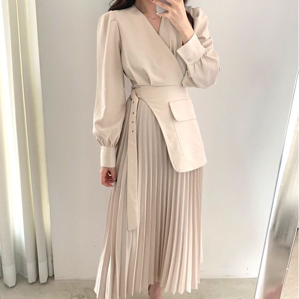 wonder korea chic v-neck cross belt false pleated long blazer dress sleeve spring work 210510, Black;gray
wonder korea chic v-neck cross belt false pleated long blazer dress sleeve spring work 210510, Black;gray