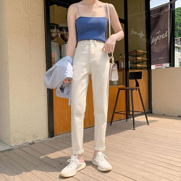 

women's jeans baggy white high waisted straight for women 2021 plus size denim pants full length creamy-white vintage streetwear trouse, Blue