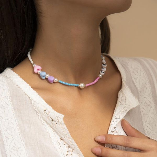 chokers pastoral ethnic style colored rice beads and peach heart necklace, fresh simple geometric letters acrylic neck necklace, Golden;silver
chokers pastoral ethnic style colored rice beads and peach heart necklace, fresh simple geometric letters acrylic neck necklace, Golden;silver