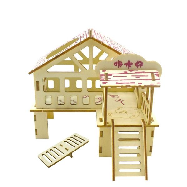 small animal supplies hamster hideout wooden hut animals double layer villa rat room house cage