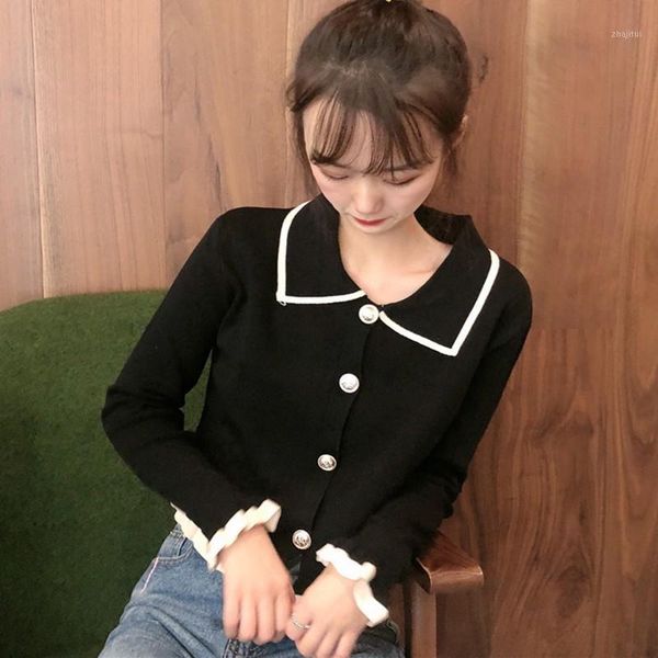 women's sweaters women sweater elegant turn down collar button pullover female korean kawaii ladies knitted jumpers for, White;black
women's sweaters women sweater elegant turn down collar button pullover female korean kawaii ladies knitted jumpers for, White;black
