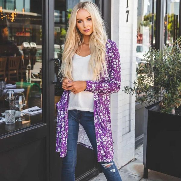 women's knits & tees floral print long cardigan streetwear women sleeve casual clothes manteau femme, White
women's knits & tees floral print long cardigan streetwear women sleeve casual clothes manteau femme, White