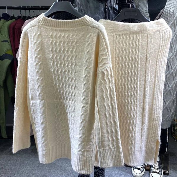 women's sweaters european ladies fashion wide leg pants two pieces sets soft loose oversized wholesale, White;black
women's sweaters european ladies fashion wide leg pants two pieces sets soft loose oversized wholesale, White;black