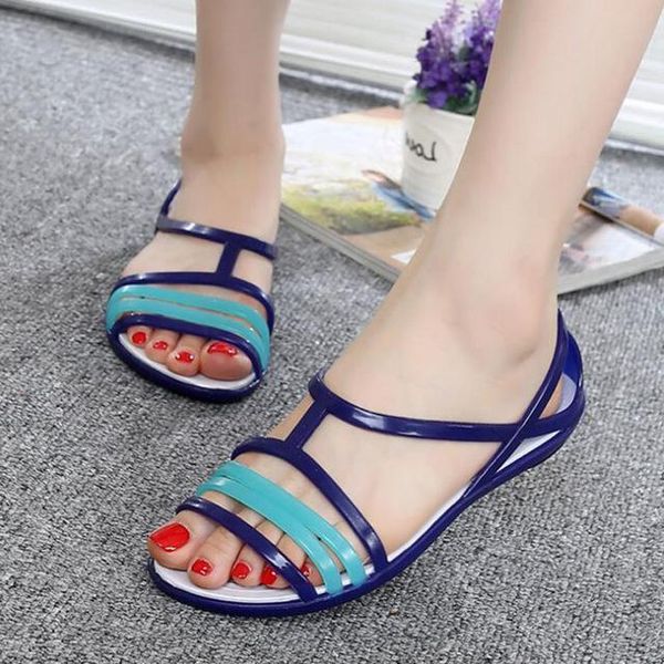 sandals women 2021 summer rainbow jelly shoes casual flat beach non-slip, Black
