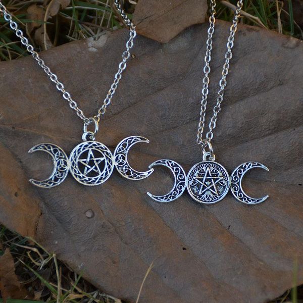 10pcs pagan crescent moon pentacle pendant necklace triple celestial jewelry witch gothic necklaces, Silver
10pcs pagan crescent moon pentacle pendant necklace triple celestial jewelry witch gothic necklaces, Silver