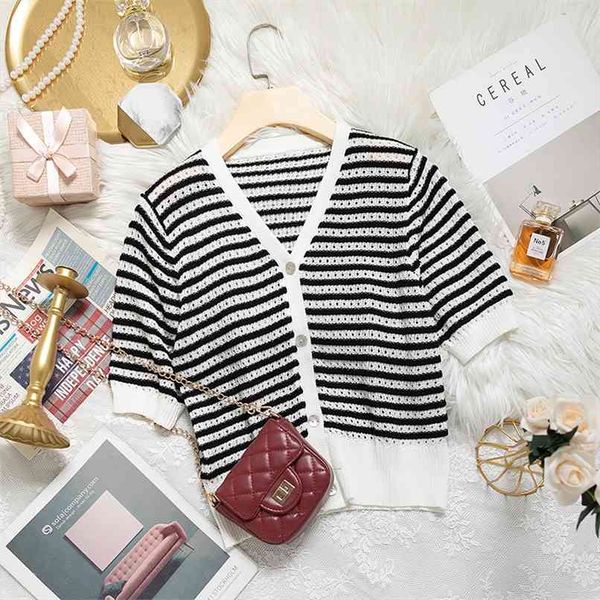 fashion ice silk high waist cardigan hollow short sleeve sweater striped knit jacket summer slim women 210520, White
fashion ice silk high waist cardigan hollow short sleeve sweater striped knit jacket summer slim women 210520, White