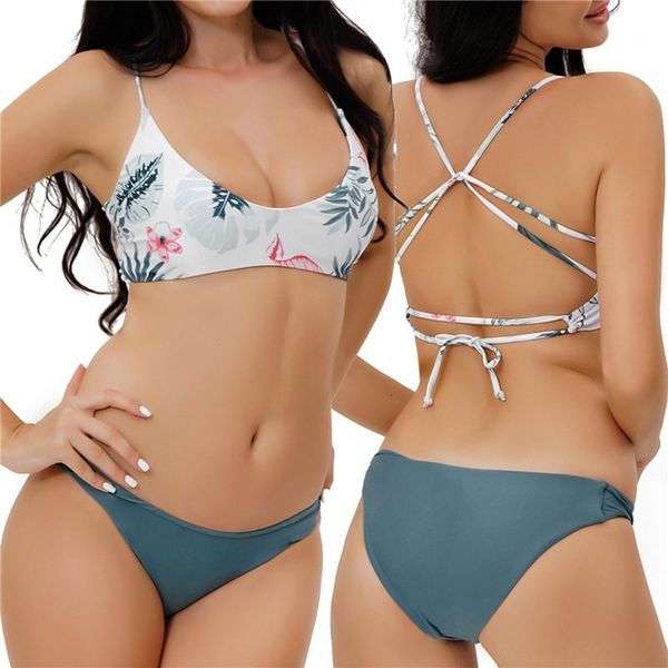 women's swimwear women split swimsuit set, floral print backless deep v-neck bikini + high waist panties for summer, White;black
women's swimwear women split swimsuit set, floral print backless deep v-neck bikini + high waist panties for summer, White;black