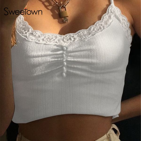 sweetown streetwear lace patchwork summer solid white tank women home fashion leisure outfit casual crop kawaii clothes, Black;white
sweetown streetwear lace patchwork summer solid white tank women home fashion leisure outfit casual crop kawaii clothes, Black;white